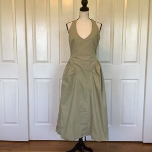 Oak + Fort Womens Cotton Halter Midi Dress Green Tea Size M NWT